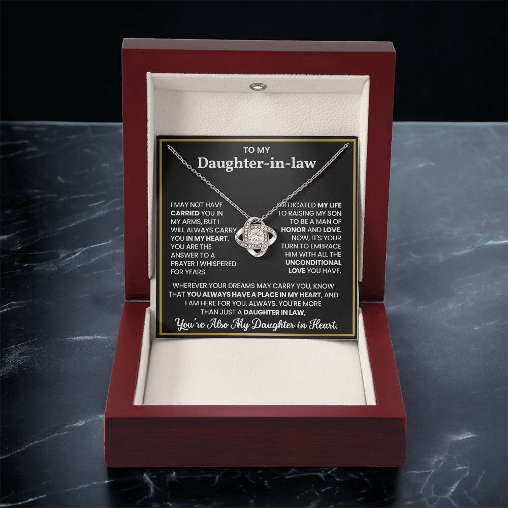 To My Daughter-in-law – “Not by Birth, But by Love” Love Knot Necklace