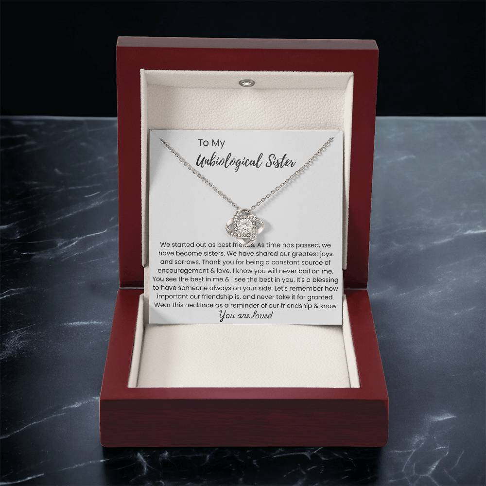 To My Unbiological Sister - "Let's Remember How Important Our Friendship" Love Knot Necklace
