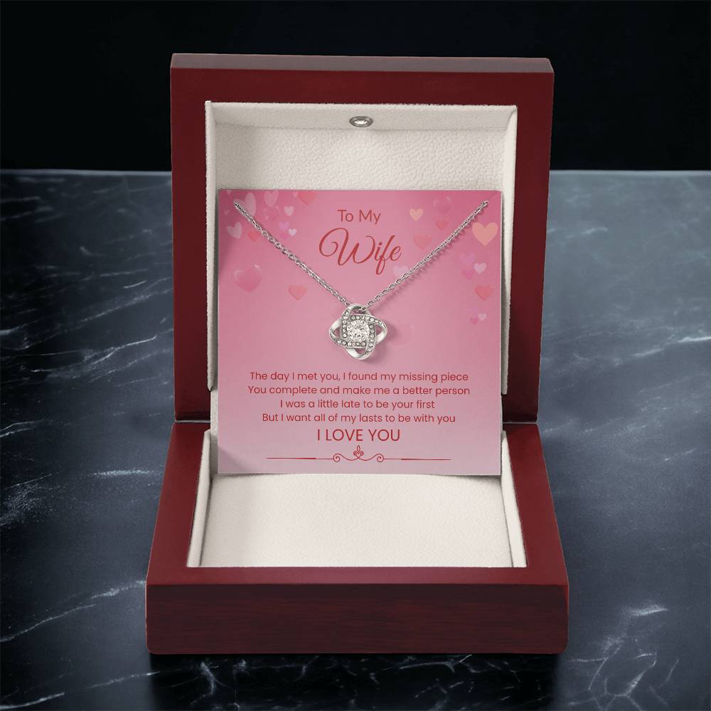 To My Wife - "My Lasts Will Be With You" Love Knot Necklace