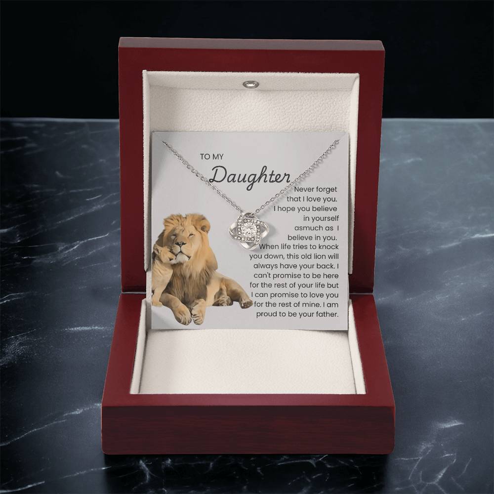 To My Daughter – “This Old Lion Will Always Protect You” Love Knot Necklace