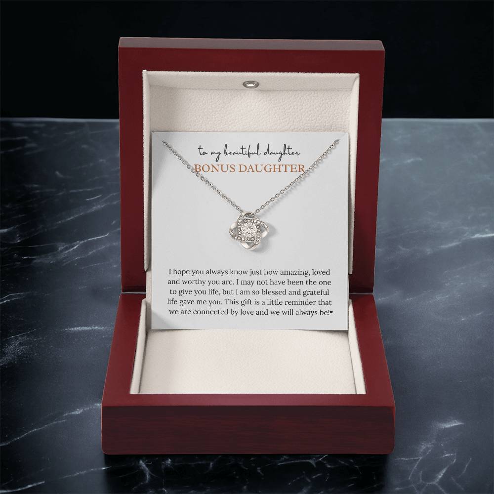 To My Wonderful Bonus Daughter – “Connected by Love” Love Knot Necklace