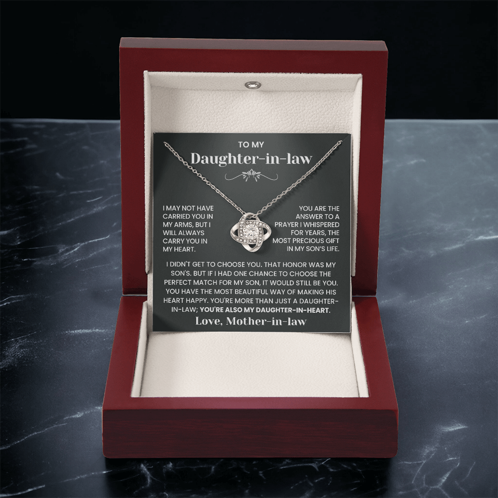 To My Daughter-in-Law – “Daughter-in-Heart” Love Knot Necklace