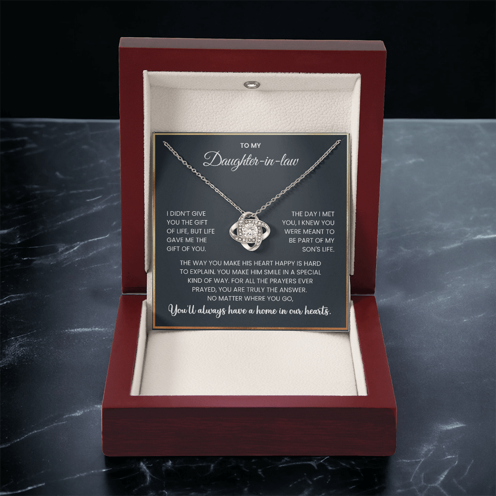 To My Daughter-in-Law -"You'll always have a home in our hearts" Love Knot Necklace