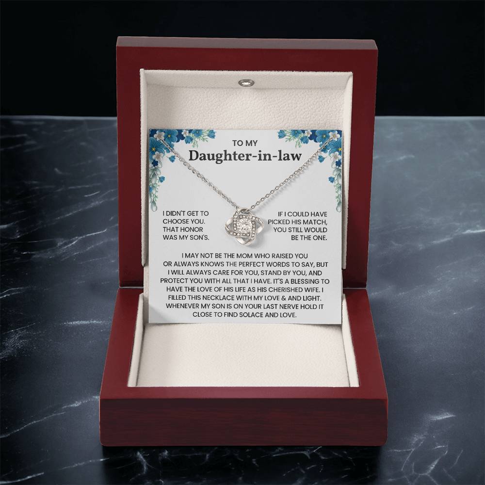 To My Daughter-in-Law – "A Blessing to Our Family" Love Knot Necklace