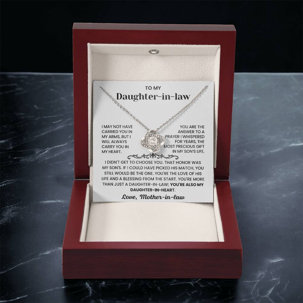 To My Daughter-in-Law – "Daughter-in-Heart" Love Knot Nacklace