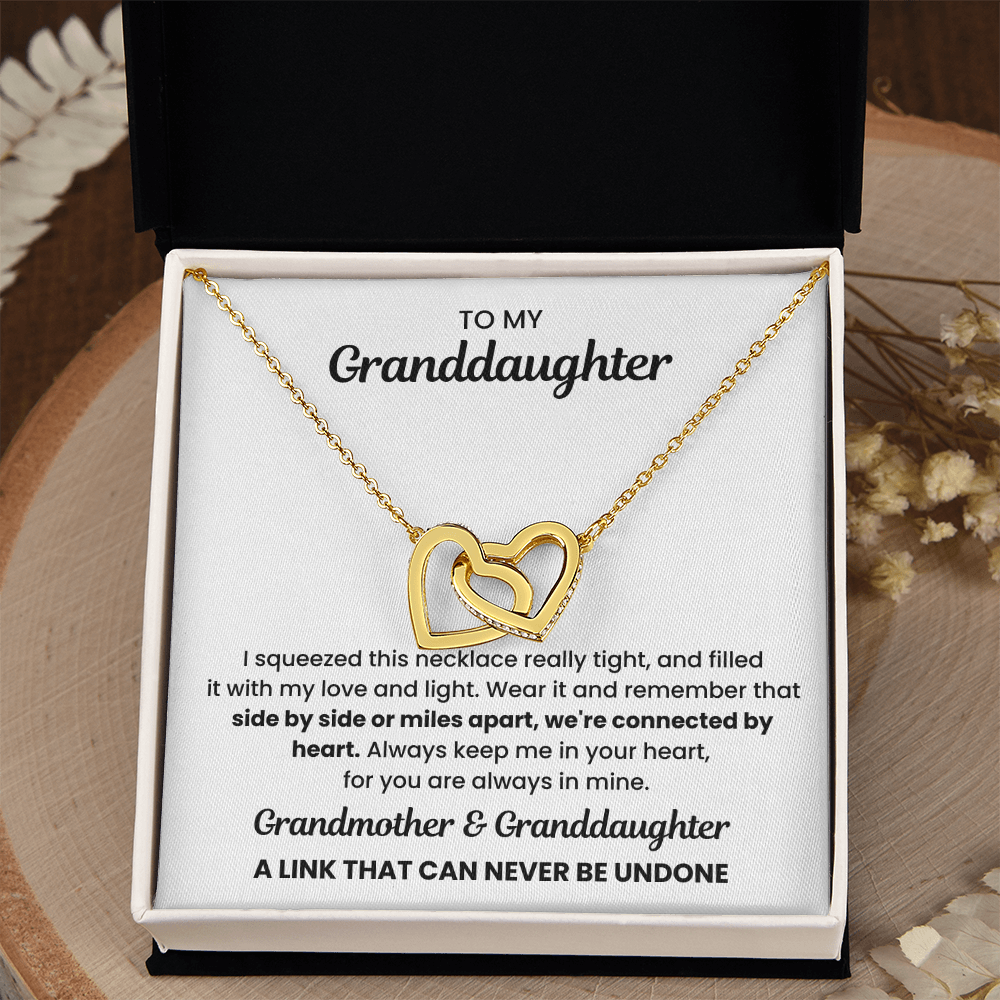 To My Granddaughter-"We're Connected By Heart" Interlocking Hearts Necklace