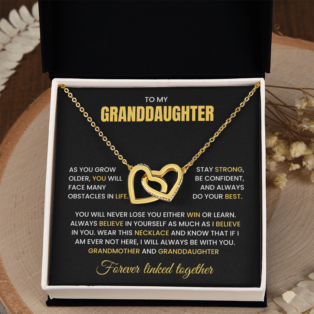 To My Granddaughter-"Stay Strong" Interlocking Hearts Necklace