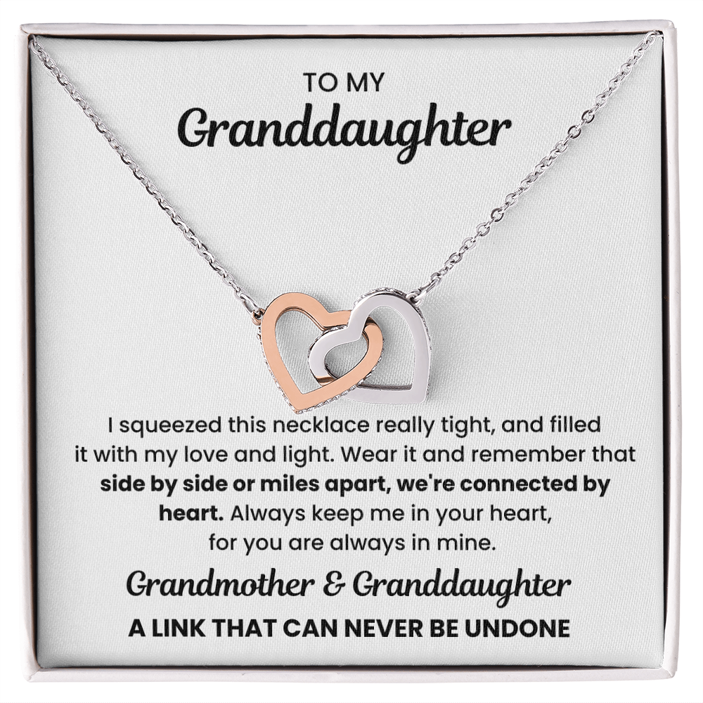 To My Granddaughter-"We're Connected By Heart" Interlocking Hearts Necklace