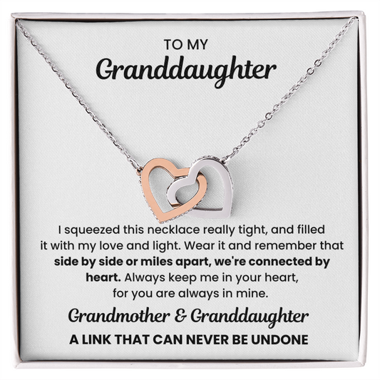 To My Granddaughter-"We're Connected By Heart" Interlocking Hearts Necklace