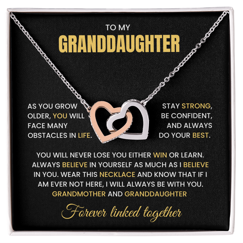 To My Granddaughter-"Stay Strong" Interlocking Hearts Necklace