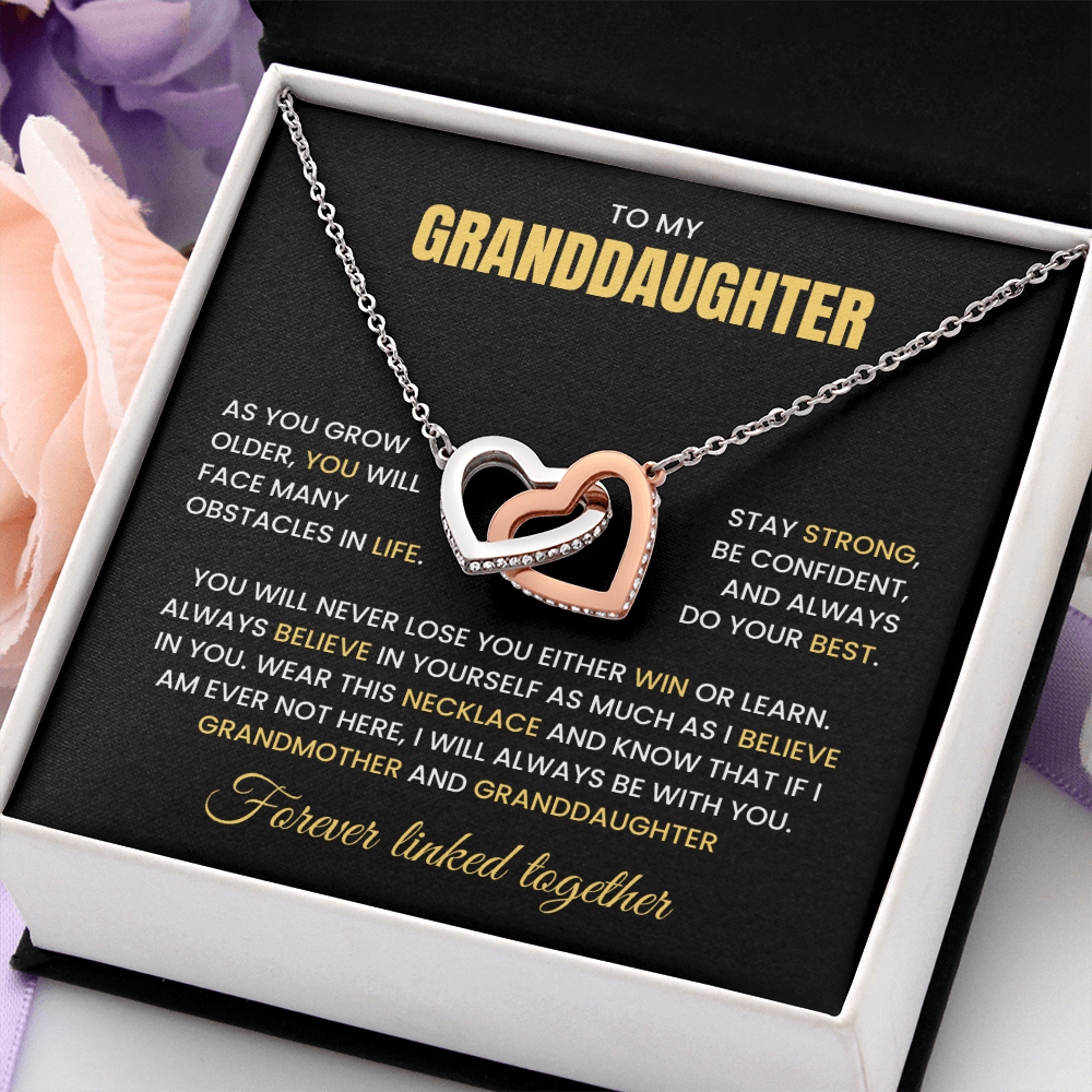 To My Granddaughter-"Stay Strong" Interlocking Hearts Necklace