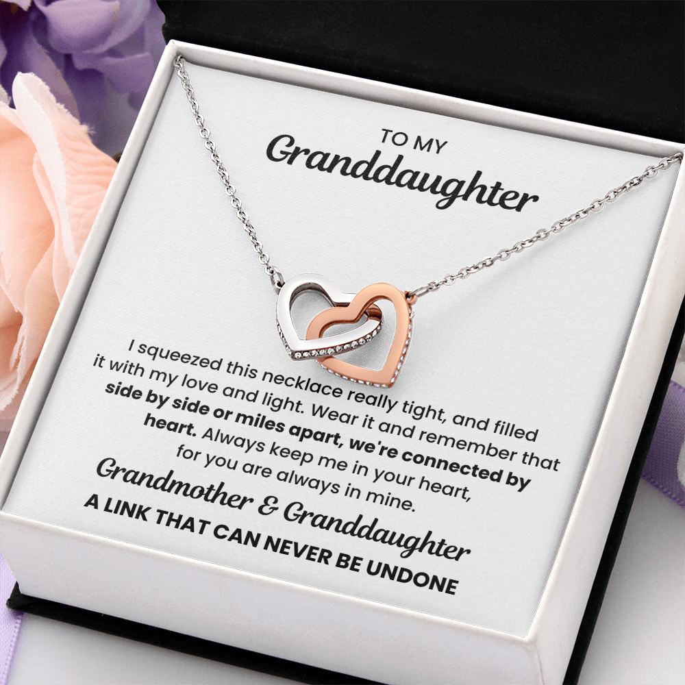 To My Granddaughter-"We're Connected By Heart" Interlocking Hearts Necklace