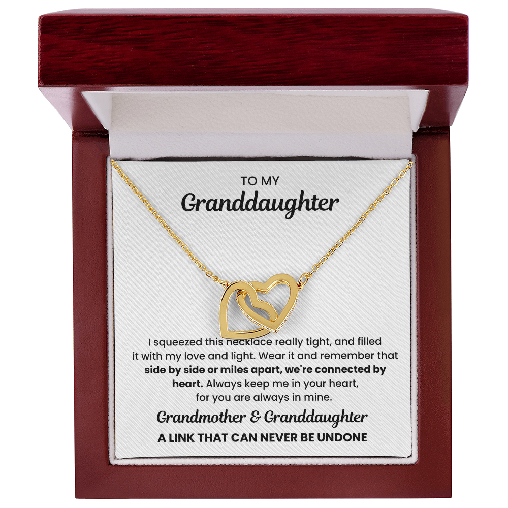 To My Granddaughter-"We're Connected By Heart" Interlocking Hearts Necklace