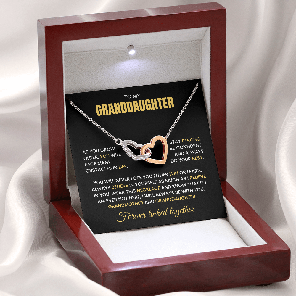 To My Granddaughter-"Stay Strong" Interlocking Hearts Necklace