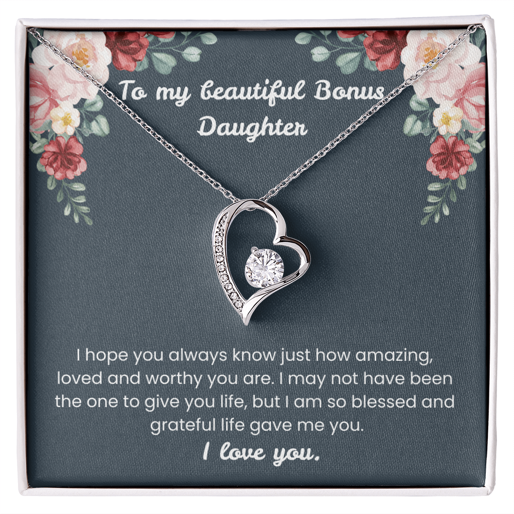 To My Beautiful Bonus Daughter – “Blessed With You” Forever Love Necklace