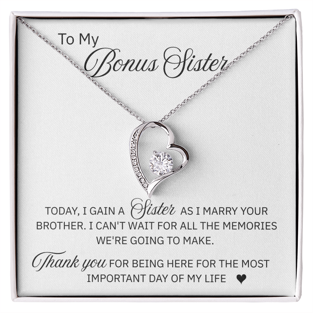 To My Bonus Sister - "A Sister From My Wedding Day"  Forever Love Necklace