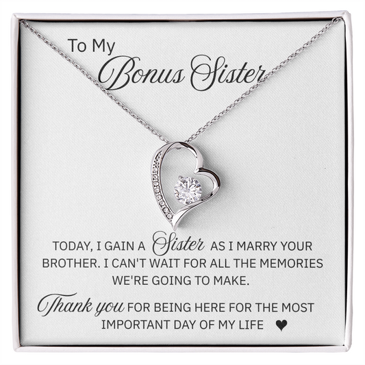 To My Bonus Sister - "A Sister From My Wedding Day"  Forever Love Necklace