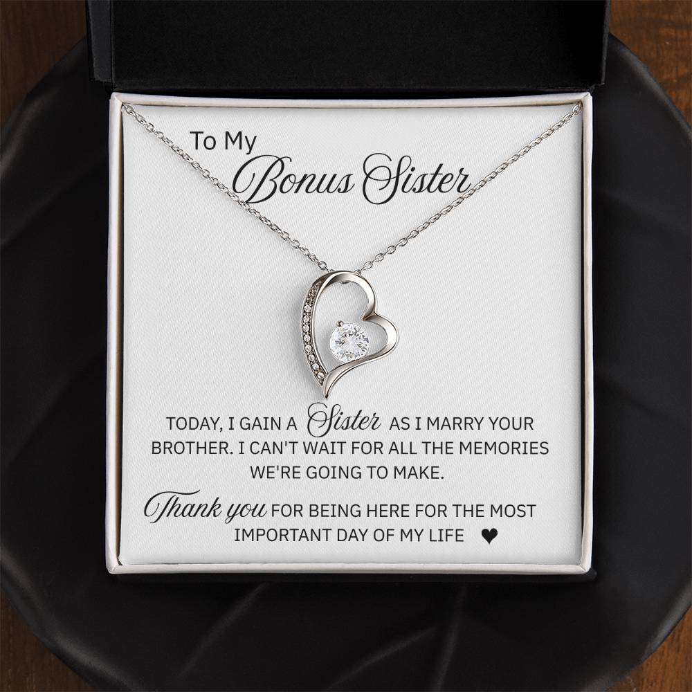 To My Bonus Sister - "A Sister From My Wedding Day"  Forever Love Necklace