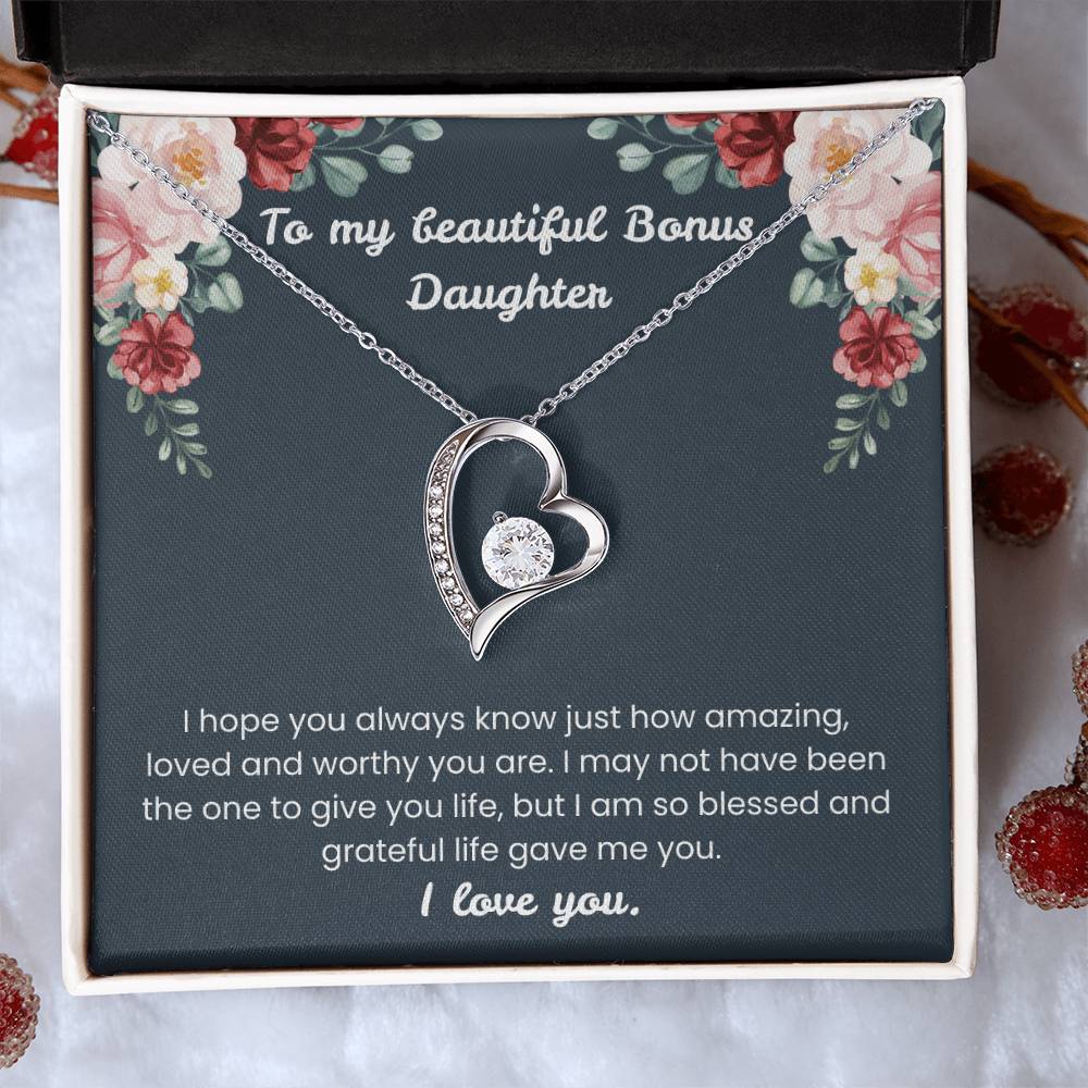 To My Beautiful Bonus Daughter – “Blessed With You” Forever Love Necklace