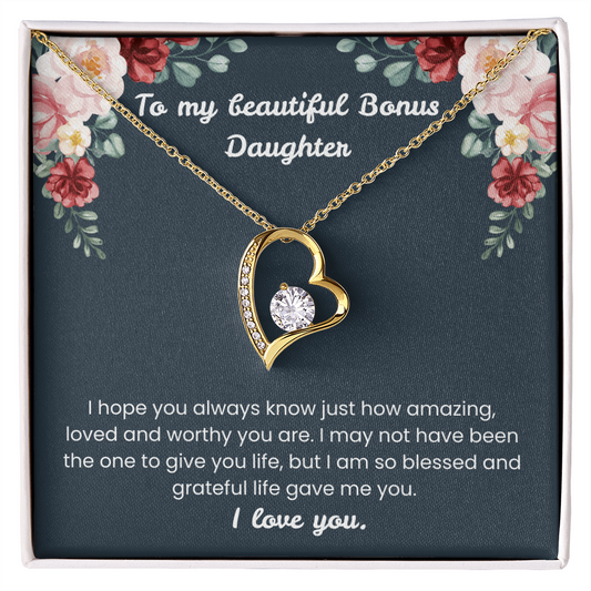 To My Beautiful Bonus Daughter – “Blessed With You” Forever Love Necklace