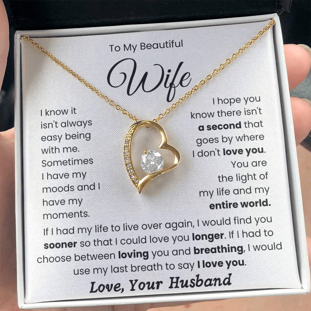 To My Beautiful Wife - "Light of My Life" Forever Love Necklace