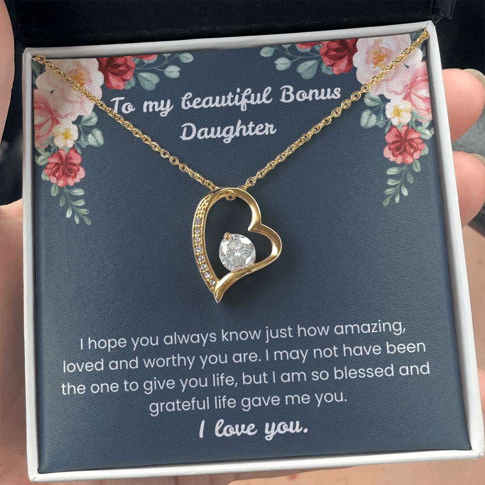 To My Beautiful Bonus Daughter – “Blessed With You” Forever Love Necklace